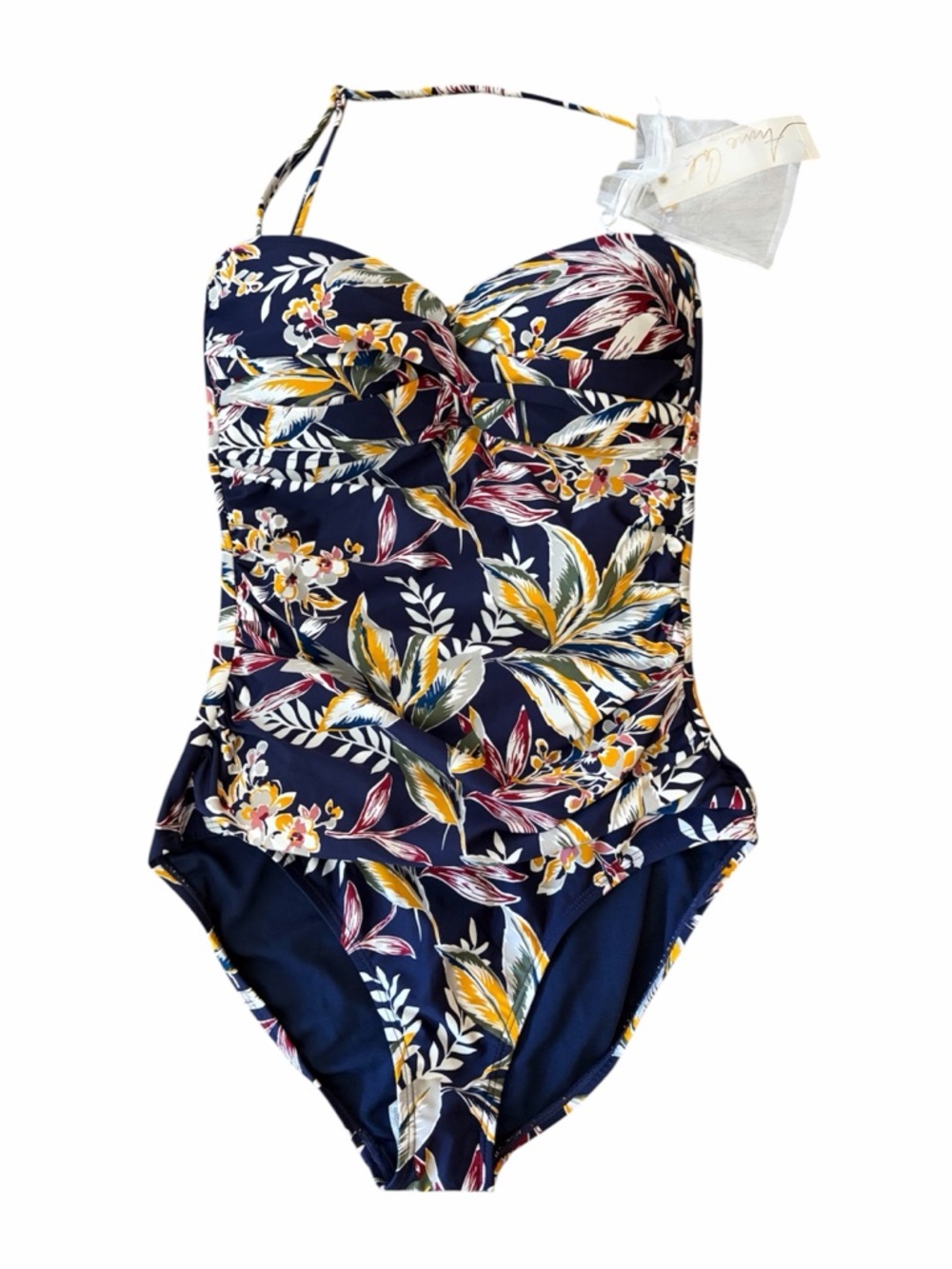 NWT Anne Cole Navy One-Piece Halter Neck Tropical Print Swimsuit (10) Vacation